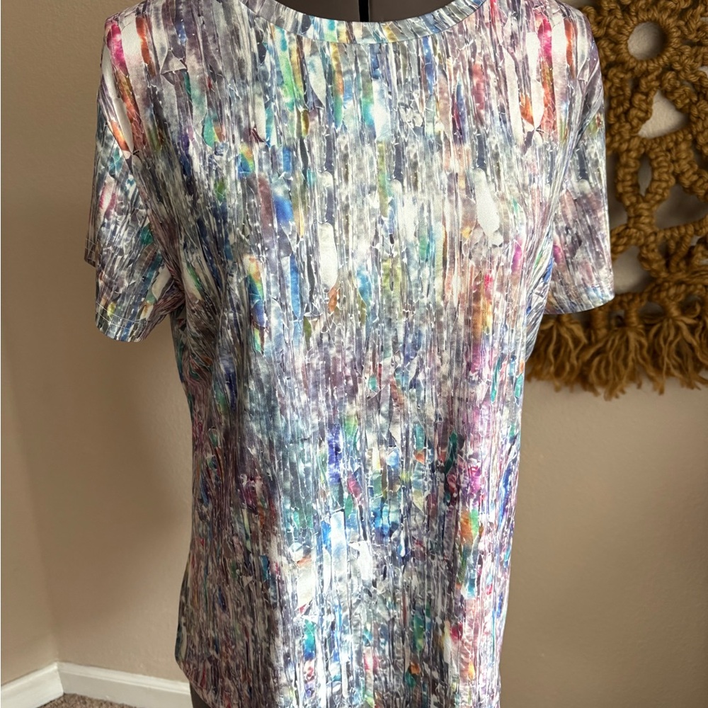 SHEIN Silver Pink Pleated Graphic Tee